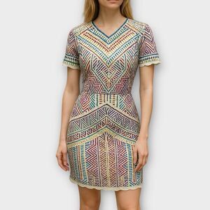 Adelyn Rae Embroidered Dress Fringe Exposed Zipper Back Cut Outs Size S